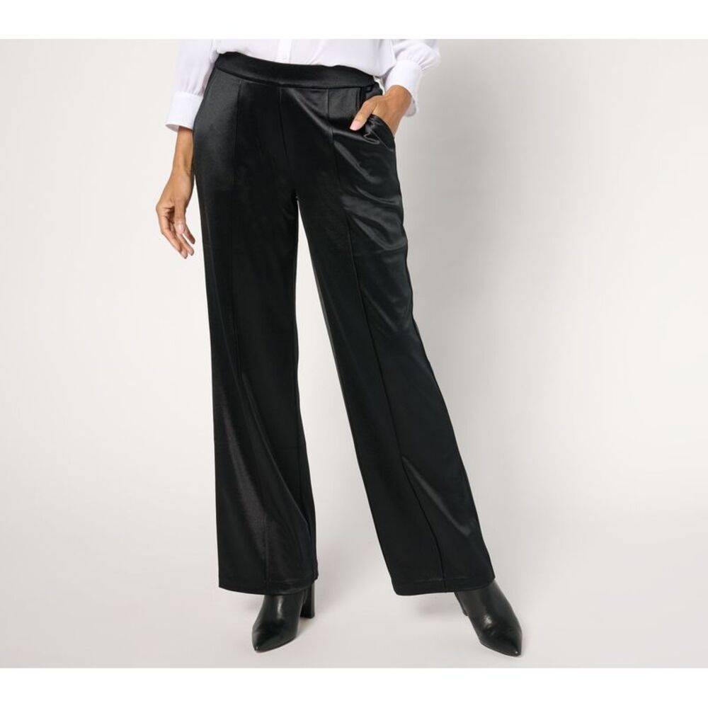 SUNNYLiFE Women's Plus Sz Pants 1X Always Isaac Knit Satin Wide Leg Black
